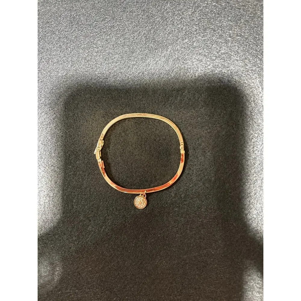 Rose Gold Tone Pavé Crystal Dangle Charm Bangle Bracelet Cuff